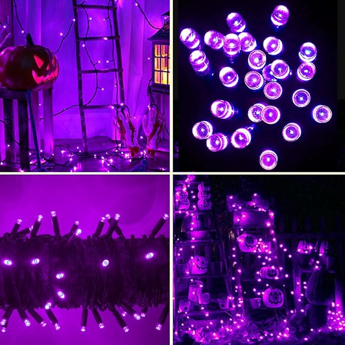 Pooqla Purple Halloween Lights, 200 LED 66 ft Outdoor Halloween String Lights, 8 Modes Waterproof Decorative LED Purple Fairy Lights for Home Yard Patio Wedding Room Party Decoration