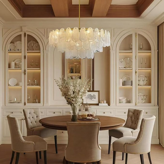31.5in Gold Crystal Chandelier Modern Pendant Lighting 12-Light Round Crystal Chandeliers for Kitchen Island Cloud Glass Multi-Tier Light Fixture for Dining Room, Living Room, Kitchen