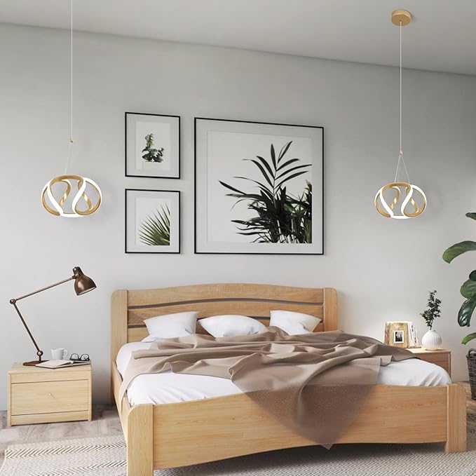 CANEOE Modern Led Pendant Light, 5500K Gold Led Pendant Lights Kitchen Island, Adjustable Height LED Hanging Light Fixtures for Dining Room Bedroom Kitchen Island Pendant Lighting,1 Pack