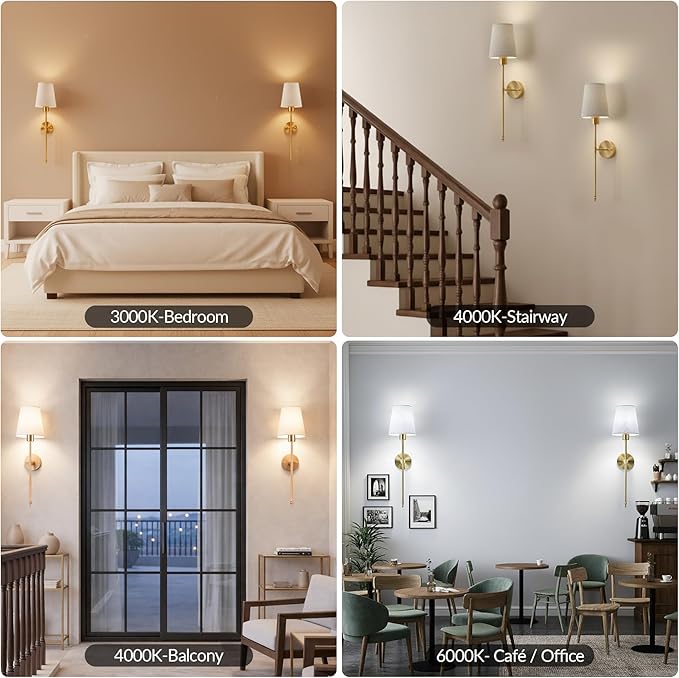 Battery Operated Wall Sconces Set of 2, Wireless Rechargeable Wall Lights with Remote, 5200mAh Dimmable LED Bulbs, 3 Color Temperatures, Gold Wall Sconce for Bedroom, Living Room, Hallway, 24 Inch