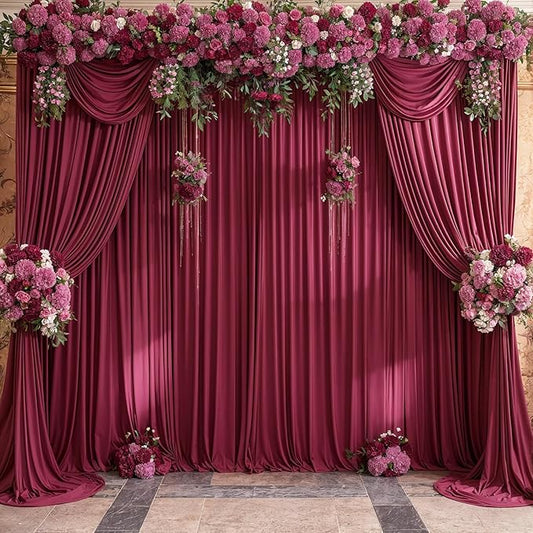 4 Panels Burgundy Backdrop Curtains for Wedding Party Wrinkle Free Backdrops Curtain Drapes Fabric Decorations Maroon Photo Back Drop for Baby Shower Photography Stage Reception 20ft(W) x 12ft(H)