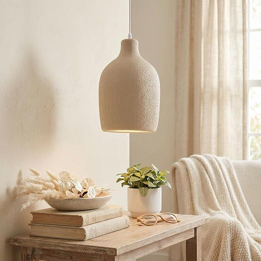 JAYMP Wabi Sabi Pendant Light for Dining Room Kitchen Island Light Hallway Restaurant Hanging Lamp E26 Base Japanese Style Wine Bottle Shape Fixture, 1 Pack (Light Brown,C Shape, D26×H46cm)