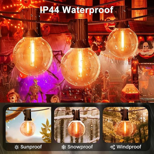 LAMPHOME 2-Pack Globe Outdoor Halloween String Lights, 26FT Patio Lights with 12+1 Edison Shatterproof Bulbs(1 Spare), Connectable Dimmable Orange Lights for Backyard Porch Halloween Decor