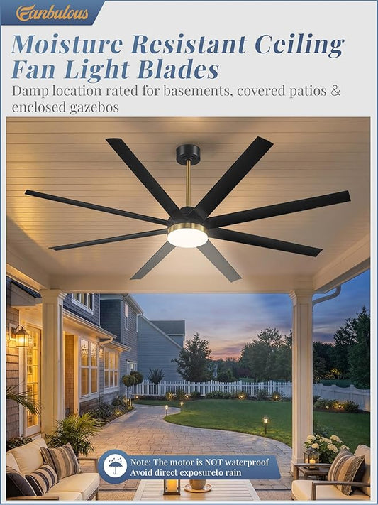 Fanbulous 72 Inch Large Ceiling Fans with Lights, Black Ceiling Fan with Remote Control, Dimmable, 3CCT, Quiet, Modern Ceiling fan For Living Room, Bedroom, Kitchen, Patio, Outdoor
