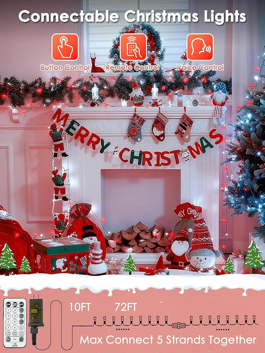 2026 New Voice Control Connectable 2PK 164FT 400LED Christmas String Lights Indoor Outdoor with Remote | Smart Twinkle Fairy String Lights 12 Modes & Timer for Xmas Tree Decor (Red & White)