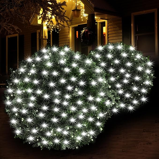 Led Christmas Net Lights for Bushes, 132LED 6FT x 6FT Connectable UL Certified Net Lights for Bushes Tree Shrubs Xmas Trunk Green Wire Christmas Decorations