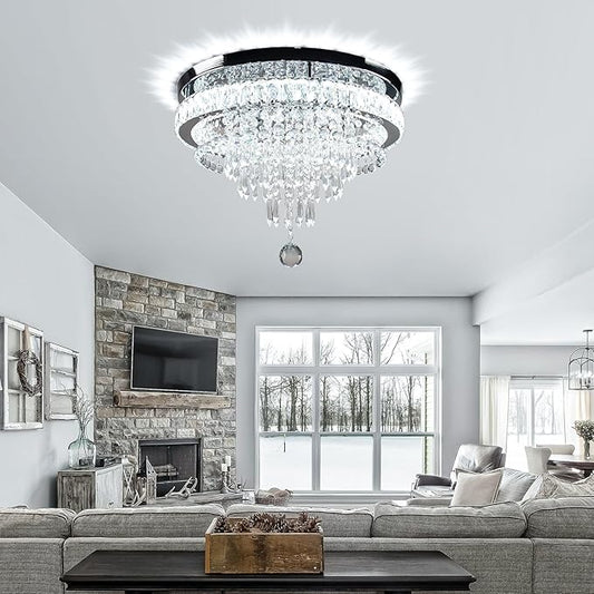 FRIXCHUR 19.7" Modern Crystal Chandeliers Crystal Ceiling Light LED Remote Control Chandelier Light Fixture for Bedrooms Living Room Dining Room Lights (Dimmable)