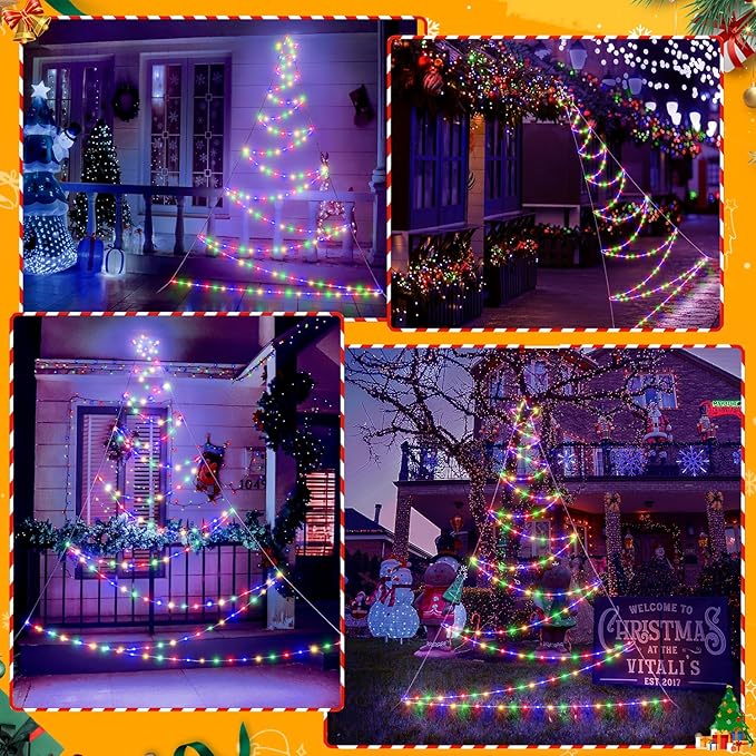 Ollny Outdoor Lighted Christmas Decorations 13FT Tall, IP67 Waterproof Outdoor Christmas Lights with 3 Timers and 8 Lighting Modes, Xmas Decor Light for House Yard Window Wall Lights (Multicolored)