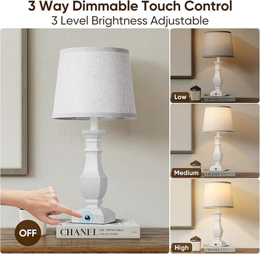 ROTTOGOON Dimmable Table Lamps Set of 2, Rustic Farmhouse Table Lamps for Living Room Bedroom, Bedside Desk Lamps for end Tables, Touch Lamps for nightstand, 9W Bulbs Included, 22", White