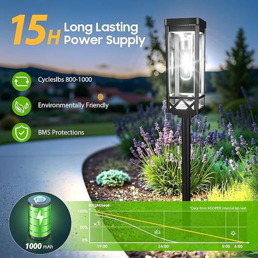 KOOPER Taller Solar Pathway Lights Outdoor, 4 Pack Upgraded Brighter Solar Garden Lights Solar Powered, Up to 15 Hours Outdoor Solar Lights for Yard Landscape Path Walkway Driveway (Cool White)