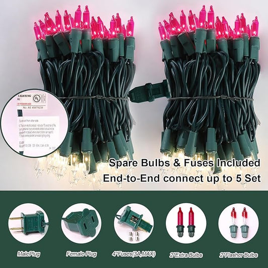 LAMPHOME Pink Clear Christmas Valentine's String Lights 100 Mini Incandescent Fairy Light Decor 20 Ft Green Wire Indoor & Outdoor Party Patio Bedroom, Xmas Tree Garland Easter Holiday Decoration