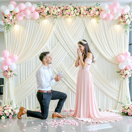 10ft x 10ft Ivory Backdrop Curtain for Wedding Ivory Wrinkle Free Backdrop Drapes Panels for Parties Baby Shower Bridal Shower Birthday Photo Photography Polyester Fabric Background Decoration