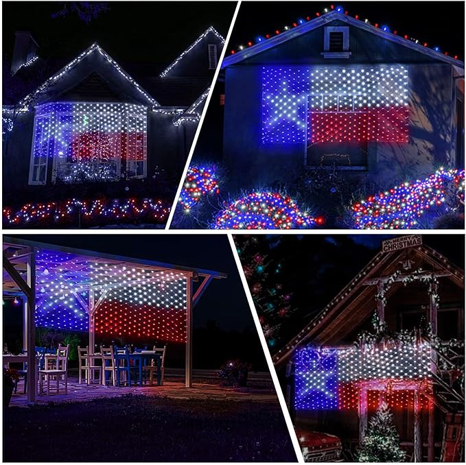 Leisure world 384 LED Texas Flag Net Lights – 6.6ft x 3.3ft, 8 Modes, Waterproof, Super Bright for 250th Anniversary, 4th of July, Christmas Party & Holiday Decorations
