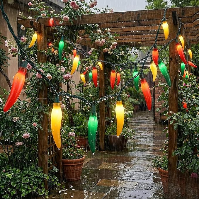 35 LED Multicolor Chili Pepper Lights, 13.6Ft Christmas Outdoor String Lights with Warm White Bulbs, Plug in Fairy Lights for Party Kitchen Patio Garden Decor, Cook Off Decorations for Cinco De Mayo