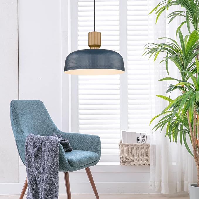 Darkaway Large Industrial Pendant Light Fixtures with Hammered Metal Shade, 2 Pack Blue 18.1inch Oversized Pendant Lighting for Kitchen Island Hanging Lamp Adjustable Height