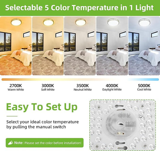 hykolity 16 inch Dimmable LED Flush Mount Ceiling Light Fixture, 36W, 2200LM, 2.7/3/3.5/4K/5K Adjustbale, 120°Light Angle, CRI90, Ceiling Lamp for Bedroom, Kitchen, Office, ETL Listed, Brushed Nickel
