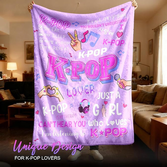 Kpop Gifts Blanket for Teen Girls - Kpop Merch, K pop Gifts for Girls Women Fans K-Pop Lover, K Pop Birthday Decorations for BFF Girls, Christmas Birthday Graduation Kpop Blankets for Girls 60''x50''