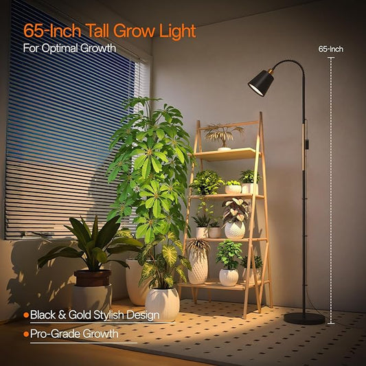 Bstrip Grow Light for Indoor Plants, 65" Tall Standing Grow Light, 18W Non-Dimmable LED Plant Light with Optical Lens, Full Spectrum Plant Light with Flexible Gooseneck & Smart Timer