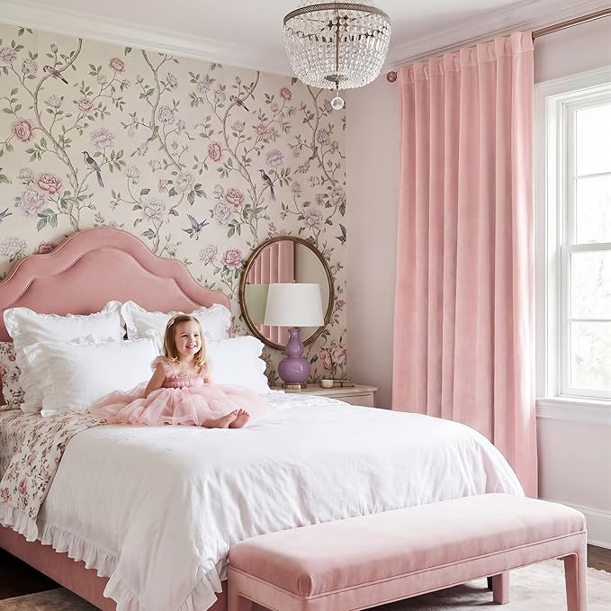 StangH Baby Pink Velvet Curtains 96 Inches Long, Room Darkening Super Soft Drapes with Rod Pocket Back Tab Styling for Living Room Bedroom, Thermal Insulated Window Treatment, W52 x L96 inch, 2 Panels