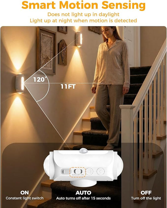 Motion Sensor Wall Light, Rechargeable Wireless Sconce Set of 2, Wireless No Hardwire 3CCT Wall Lamps, Magnetic Battery Operated Indoor Lighting for Hallway, Stairs, Bedroom, Bathroom, Closet Decor