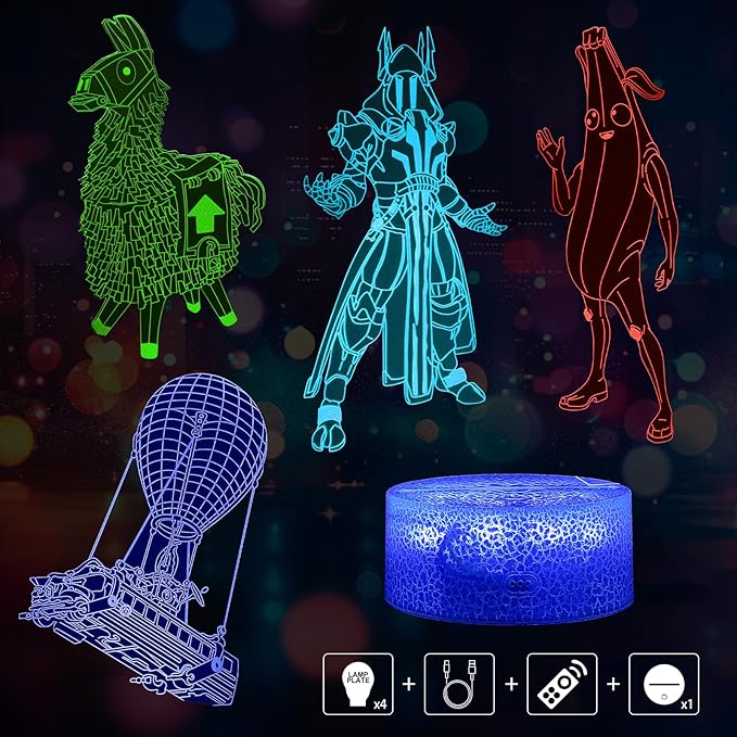 Kids Night Light 3D Illusion Lamp, Remote & Touch Control 16 Colors Changing USB & Batteries Powered, Birthday Christmas Gifts for Teens Boys Girls Room Decor (Base*1, Lamp Plate*4)