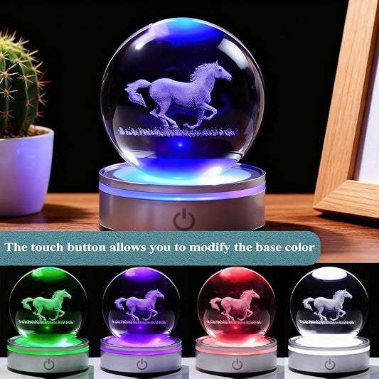 Horse Crystal Night Light,Horse Gifts, K9 3.15 Inch (80mm) Crystal Ball Night Light with 16 Colors Remote Upgraded Lamp for Birthday Xmas Cool Figurines Gifts for Room Decor Boys Girls