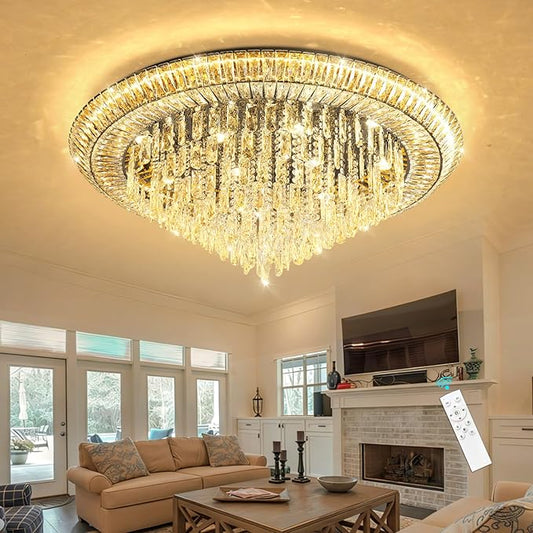Modern LED Crystal Chandelier for Living Room Dimmable Large Ceiling Light Fixture Round Raindrop Chandeliers for Dining Room Entryway Bedroom Foyer Black