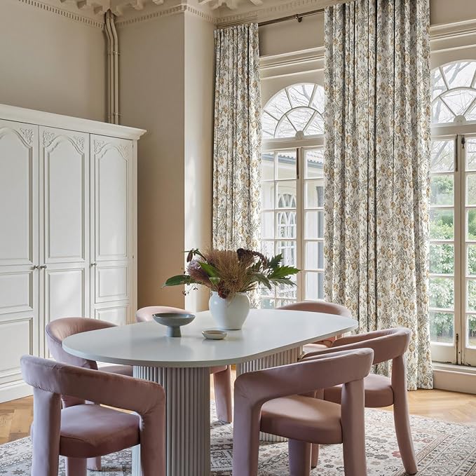 StangH Light Beige Floral Vintage Curtains 96 inches, Botanical Pattern Printed On Velvet Curtains Privacy Thermal Insulated Window Drapes for Cafe Living Room, W52 x L96, 2 Panels