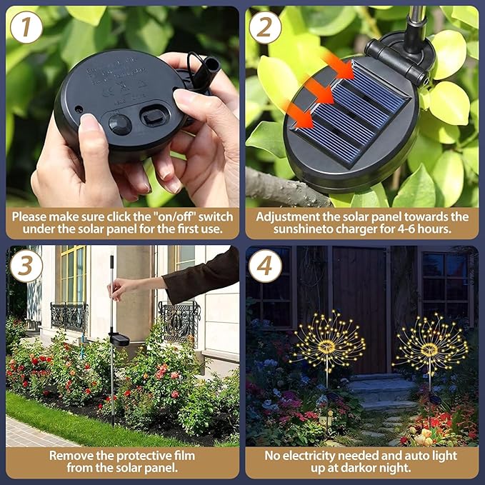 DONGULI Outdoor Solar Garden Lights, 120 LEDs 8 Lighting Modes Waterproof Solar Fireworks Light Sparklers for Patio Walkway Yard Courtyards Pathway Christmas Party Decorations, Colorful(2 Pack)