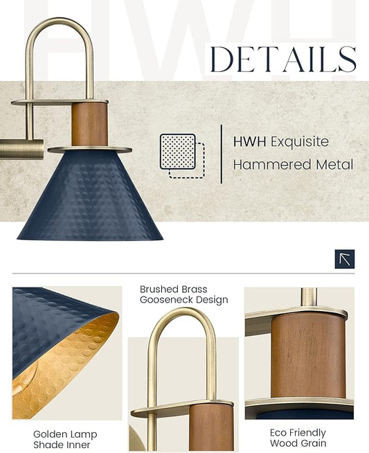 Modern Wall Sconces, HWH Industrial Sconce Wall Lighting Indoor Wall Lamp, 1-Light Barn Vanity Light for Kitchen Bedroom, Hammered Metal Shade, Navy Blue Finish, 5HZG74B-L BL+BG