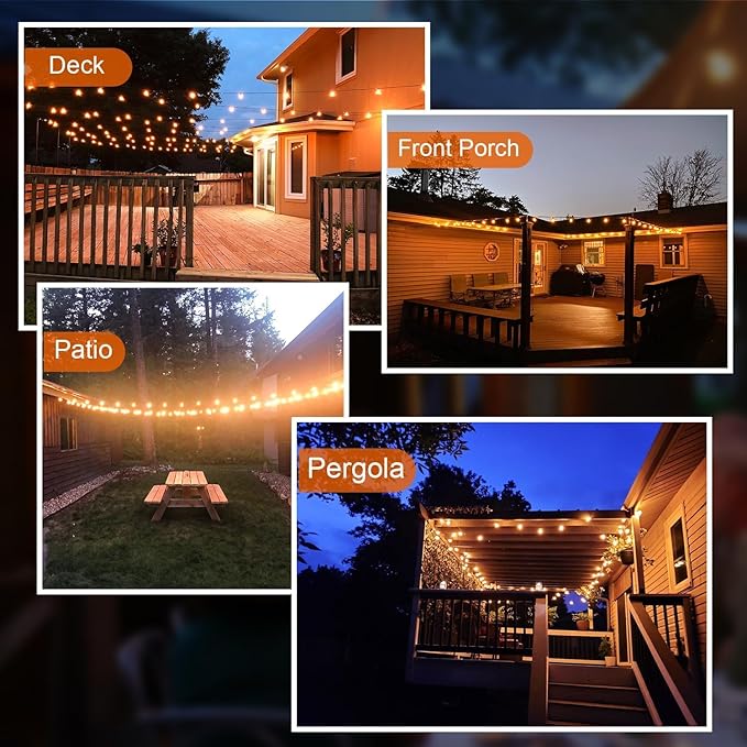 GPATIO Outdoor String Lights, 25FT G40 Bulbs Shatterproof Patio Lights, Waterproof Dimmable Hanging Outdoor Lights, Connectable LED Outside Lights for Backyard Yard Gazebo Porch Party