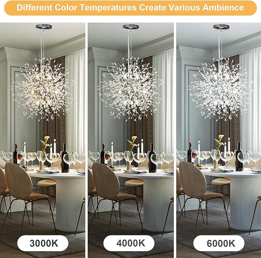 SineRise Modern Crystal Chandeliers Firework, Crystal Light Fixture, Dandelion Chandelier (9-Light, Chrome) for Foyer Hallway Entryway Kitchen Bedroom (Bulbs Not Included)