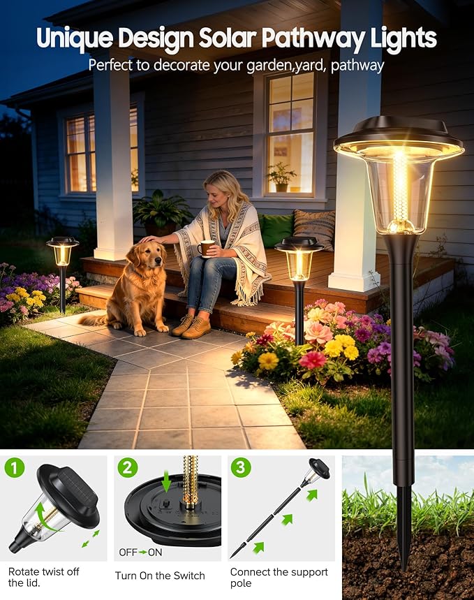 2026 New Solar Pathway Lights Outdoor 10 Pack Solar Lights Outdoor Waterproof IP65 Upgraded Bright LED Auto On/Off Modern Garden Lights Solar Powered Light for Yard Lawn Walkway Driveway Patio Decor