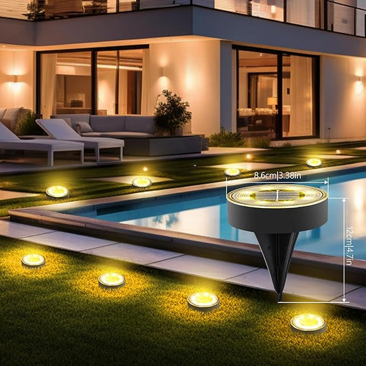 Joomer Solar Ground Lights, 4 Pack 8 LED Solar Lights Outdoor Waterproof IP68 Disc Light Landscape Lighting Garden Light for Patio Pathway Lawn Yard Driveway Walkway(Warm White)