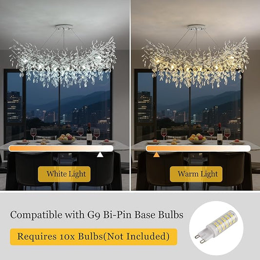 Rectangle Crystal Tree Branch Chandelier, L40'' Modern Luxury Chrome Linear Art Deco Raindrop Pendant Lighting Fixture for Kitchen Island Foyer Living Room Dining Room 10 Lights
