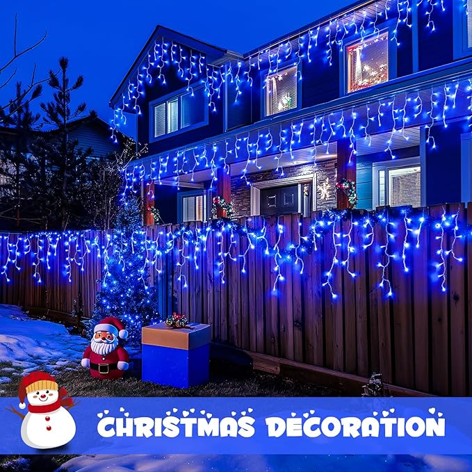 JMEXSUSS 400 LED Blue Icicle Lights for Outdise, 38.8 FT Christmas Icicle Lights Indoor Outdoor with 80 Drops, Blue Christmas Light with Remote Plug in for House Fireplace Christmas Decorations