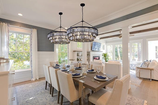 TOCHIC Farmhouse Crystal Chandelier, 29" Black Crystal Dining Living Room Chandelier Light Fixtures, 6 Lights Modern Foyer Hanging Chandeliers for Entryway, Bedroom, Kitchen, Stairway, Smoke Grey