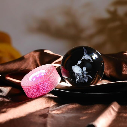 3D Hummingbird Gifts For Women with Rose Crystals Ball - Hummingbird Figurines Decor Glass Animals Figurine Hummingbird Stuff for Room Birthday for Best Friend Lovers Keepsake Paperweight