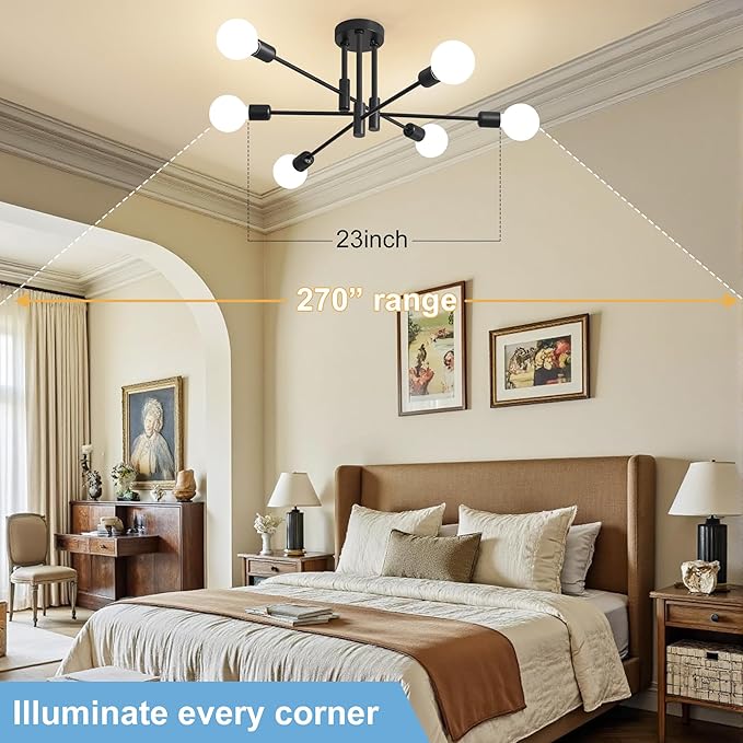 Biewalk Modern Chandelier Ceiling Light Fixture, 6-Light Sputnik Dining Chandeliers 31.18" Gold and Black Chandelier Over Table, Mid Century Lights Fixture for Dining Room Living Room Kitchen Island