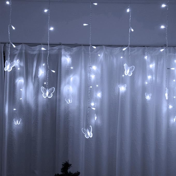 YOLIGHT Butterfly Curtain Lights 13ft 96 LED Twinkle Fairy Light Curtain String Lights with Remote, Butterfly Hanging Decoration for Bedroom Dorm Wall Patio Party Wedding Halloween Christmas (White)