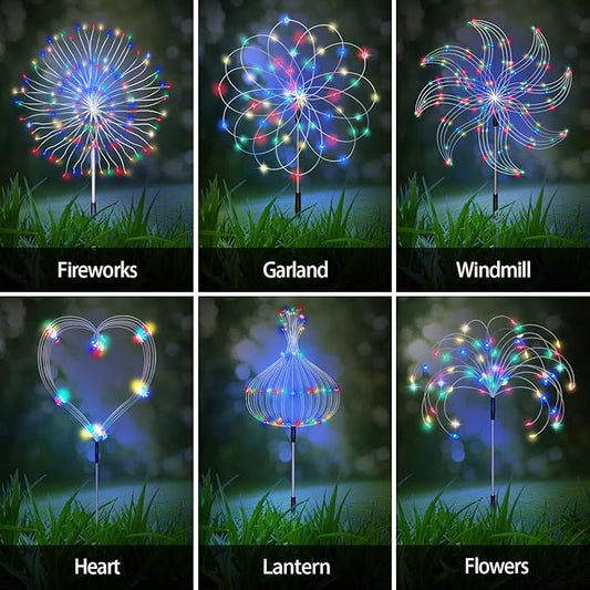 Maleyt 6 Pack Solar Garden Lights, Firework Lights, Decorative, 8 Lighting Modes with Remote 120 LED Twinkling Waterproof Landscape Outdoor Decor, for Pathway Backyard Walkway Patio