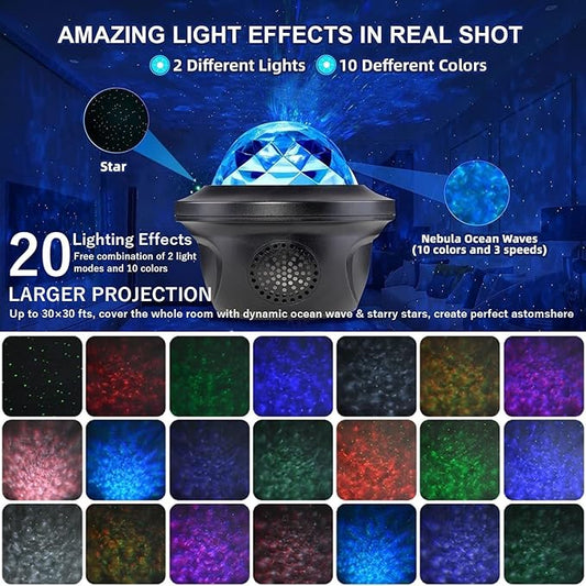 20 Lighting Effects Galaxy Projector, Large Projection Music Speaker, Remote Control Star Galaxy Light, Timer Night Light Projector for Kids Adults, Led Sky Light for Bedroom Gifts