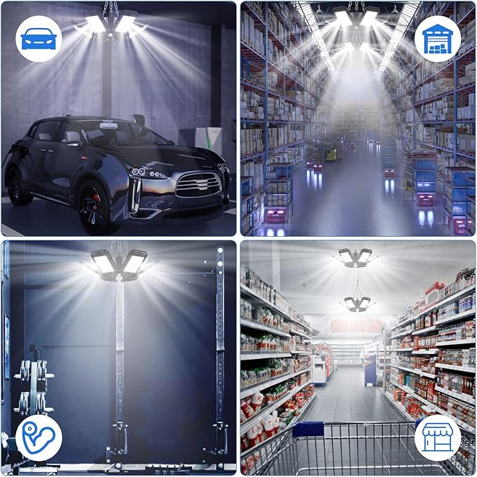 Aoretic LED Garage Lights 2 Pack -180W, 18000LM 6500K Led Shop Light with 6+1 Deformable Panels, Basement Barn Light Garages Ceiling Lights, E26/E27 for Garage, Warehouse, Shop, Basement
