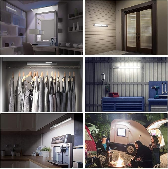 BLS 48 LED Closet Lights, Motion Sensor Light Indoor, 4500mah Build-in Large Rechargeable Battery, Wireless Under Cabinet Lighting for Kitchen/Pantry/Wardrobe/Wall/Stair, 6000K Clean White (2 Pack)