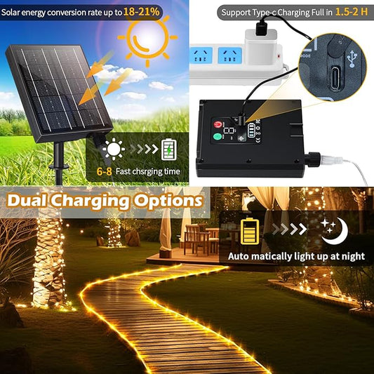 LairtPOW Solar Rope Lights 98FT Waterproof 300LEDs, Rechargeable Solar String Light with Remote Control,Outdoor Palm Tree Holiday Lights for Pathway Pool Patio Party Garden Yard Balcony (Multi Color)