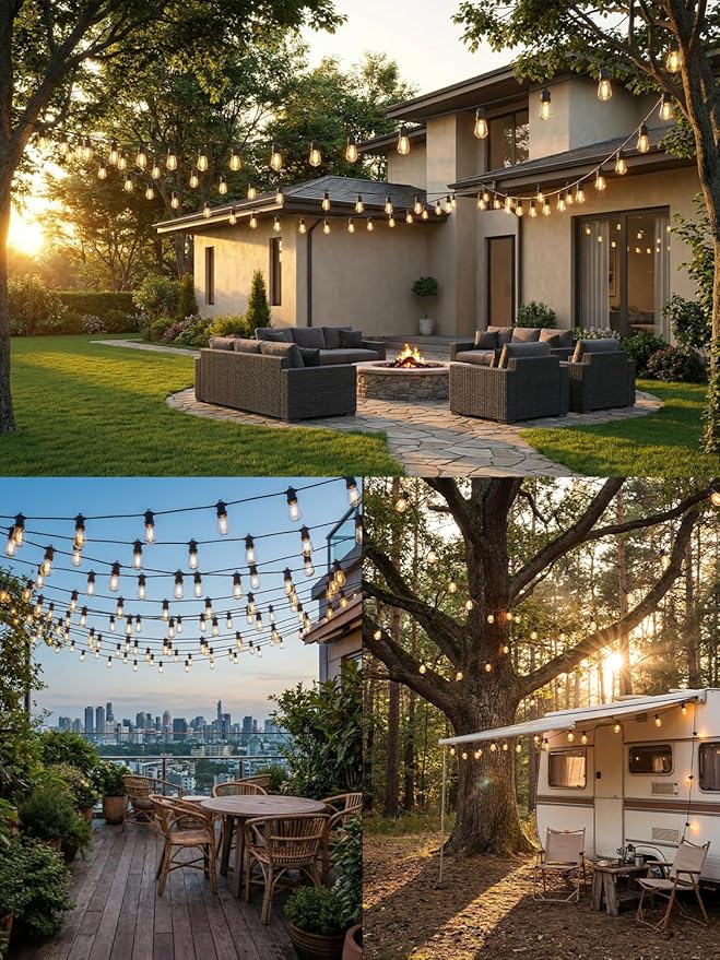 S14 Patio String Lights, 100FT Outdoor Patio String Light with 35 Clear LED Bulbs (2 Spare), UL Certified Waterproof Hanging Lights for Outdoor & Indoor - Commercial Grade Black Wire