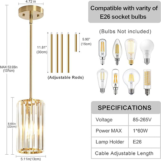 3-Pack Brass Gold Pendant Light Fixtures, Crystal Kitchen Pendant Lighting Over Island,Mini Modern Pendant Lights for Kitchen Island, Dining Room, Hallway, Foyer, Entryways