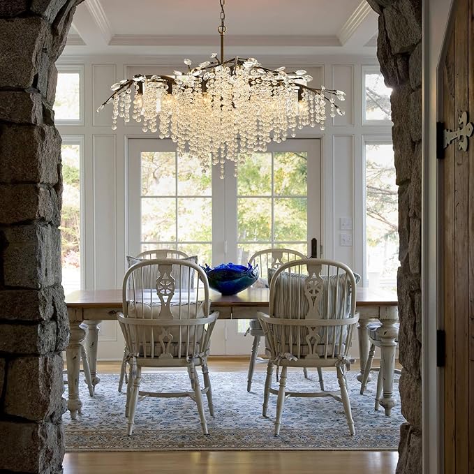 Vezzio Large Modern Farmhouse Luxury Crystal Chandelier - Antique Bronze Vintage Tree Branch Light Fixture, 12-Light for Dining Table, Living Room, Kitchen, Entryway & Foyer, Adjustable Hanging 42"