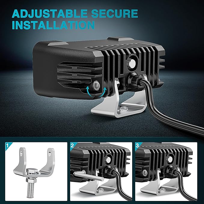 Nilight Motorcycle LED Pods 2 PCS 4.5 Inch 30 W Flood Beam Square Driving Work Offroad Side Ditch Lights Built-in EMC for Tractor Truck Motorbike Boat ATV