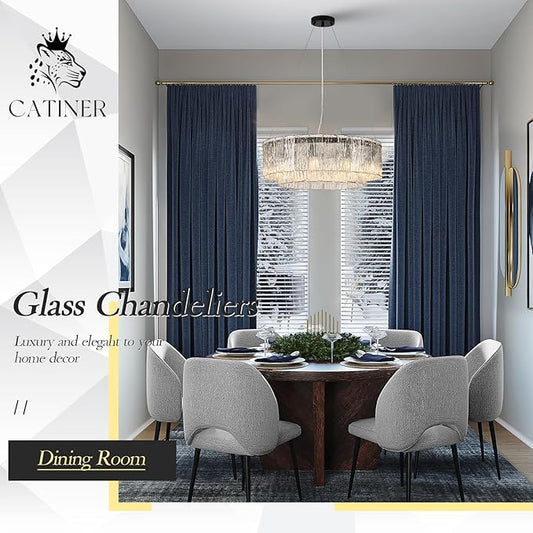 CATINER Modern Crystal Glass Round Chandelier 24”Black Chandeliers 10-Light Drum Pendant Ceiling Light Fixtures Luxury 2 Tiers Hanging Lighting for Dining Room Foyer Living Room Bedroom